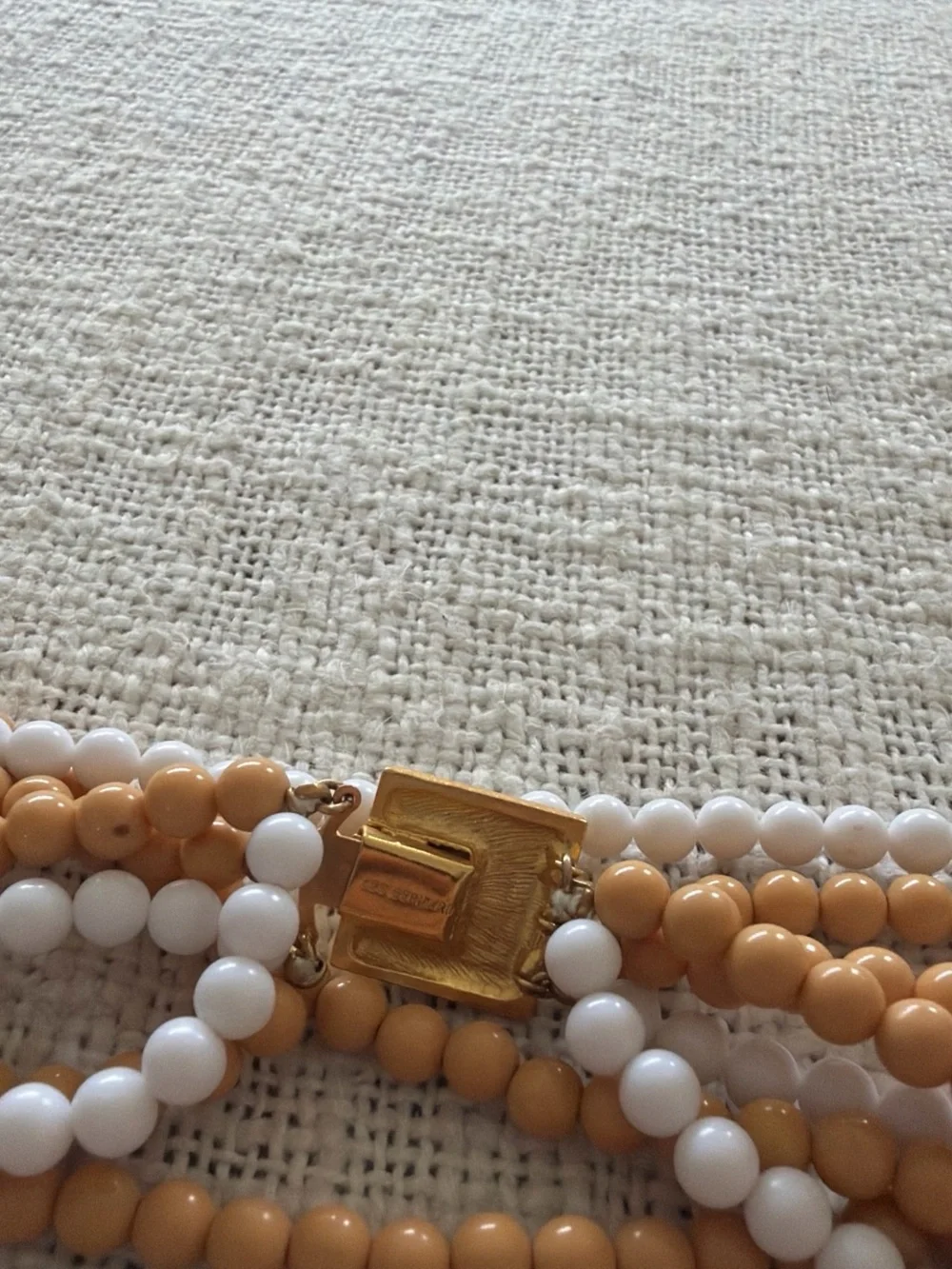 Les Bernard Multi-Strand White and Camel Beaded Necklace with Gold Accent